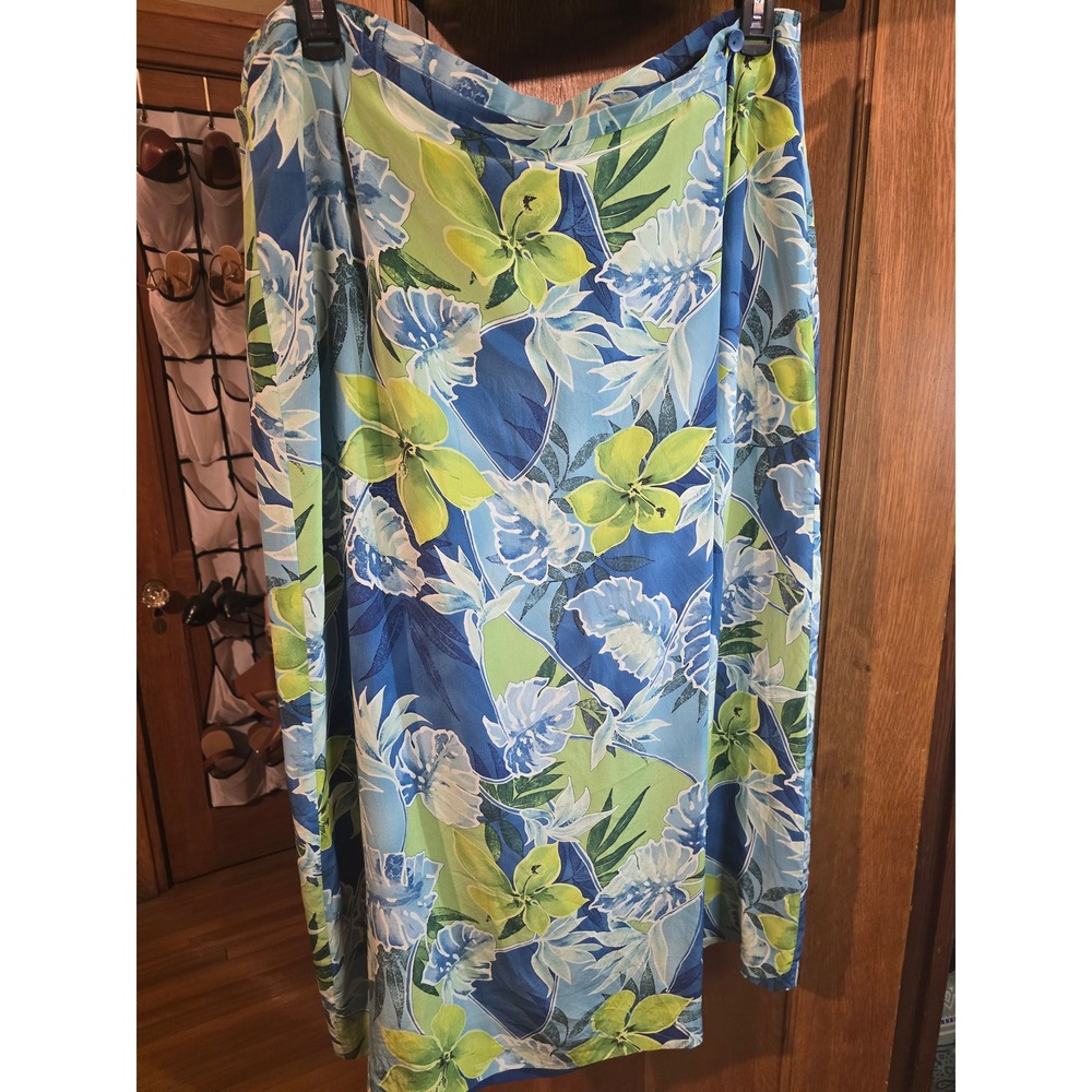 Nygard Collection Silk Faux Wrap Skirt Blue Floral Maxi Size 18 36476392